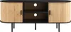 A front view of a TV stand with bamboo doors and black accents. Produktbild-Vorschau