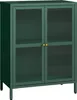 A dark green sideboard with two fluted glass doors and gold handles, shown against a white background. Podgląd zdjęcia produktu