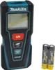 A Makita laser distance measurer and two batteries are shown against a white background. Produktbild-Vorschau