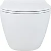 A white wall-hung toilet with the lid closed, shown from the front against a white background. Produktbild-Vorschau