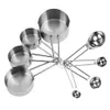 A set of stainless steel measuring cups and spoons arranged in a fan shape. Podgląd zdjęcia produktu