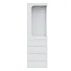 A white, minimalist wardrobe with four drawers and an open compartment at the top. Voir les images du produit
