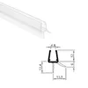 A transparent shower door seal with a technical drawing showing its dimensions. Produktbild-Vorschau