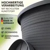 Close-up marketing image of a dark gray planter with text highlighting its features and origin. Produktbild-Vorschau