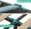 Close-up views of a bed frame, highlighting assembly and noise reduction features. Produktbild-Vorschau
