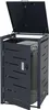 A dark gray metal trash can enclosure with its door open, revealing a trash can inside. Anteprima dell’immagine prodotto