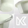 A collage of four close-up images of a white plastic bowl, showing different angles and details, with a large white 'K' logo on a gray background in the bottom right quadrant. Produktbild-Vorschau