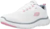 A single white athletic shoe with pink and gray accents is shown against a white background. Podgląd zdjęcia produktu
