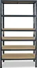 A metal shelving unit with wooden shelves against a white background. Produktbild-Vorschau