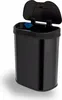 A black sensor trash can with its lid open, showing a blue sensor wave graphic. Anteprima dell’immagine prodotto