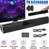A collage of images showcasing a soundbar, its components, and its features, with a TV screen in the background. Produktbild-Vorschau
