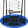 A blue and black nest swing with white curved bars and black ropes, presented against a white background. Voir les images du produit