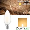 A collage of a chandelier in a grand room, a close-up of an LED light bulb, and a color swatch. Produktbild-Vorschau
