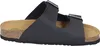 A side view of a black sandal with two adjustable straps and a cork sole. Produktbild-Vorschau