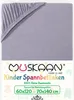 A close-up view of a grey fitted sheet with elasticated corners. Produktbild-Vorschau