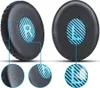 Two black ear pads for headphones are shown, with close-up insets highlighting the texture and the blue inner lining with 'L' and 'R' markings. Náhled obrázku produktu