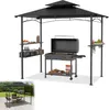A black gazebo with a grill and shelves set up for a barbecue. Voir les images du produit