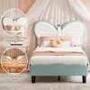 Lit enfant 90x200 cm en velours bleu et rose – Tête de lit Voir les images du produit 3