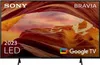 A television screen displaying a landscape image, with brand and feature information overlaid. Produktbild-Vorschau