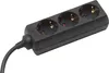 A black power strip with three outlets and a black cord, shown against a white background. Produktbild-Vorschau