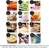 A collage of 12 images, each depicting a different food preparation function or ingredient, with icons and German text labels. Produktbild-Vorschau