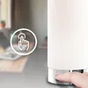 A hand is shown touching the base of a white lamp with a chrome ring, with a graphic overlay indicating touch control. Produktbild-Vorschau