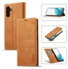 A collage of images showing a brown leather phone case for a Samsung Galaxy A54 5G.