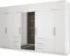 A modern white wardrobe with a mirrored door and a brown interior door visible through the mirror. Podgląd zdjęcia produktu