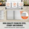 A stainless steel outdoor kitchen cabinet and drawers mounted on a brick wall, with marketing text and icons. Anteprima dell’immagine prodotto