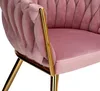 Close-up view of a pink velvet armchair with gold legs and armrests. Produktbild-Vorschau