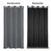 The image shows the front and back of a gray outdoor curtain, displayed side-by-side against a white background. Náhled obrázku produktu