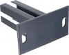 A dark gray metal fence post holder with two slots on one end and a flat plate with two oval holes on the other. Produktbild-Vorschau