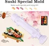 A marketing image for a sushi-making mold, showing the mold itself and examples of finished sushi. Náhled obrázku produktu