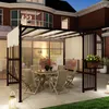 An outdoor patio scene with a pergola, dining set, and house in the background. Podgląd zdjęcia produktu