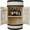 A wooden barrel-shaped bar cabinet is open, displaying bottles of alcohol, wine glasses, and shot glasses. Produktbild-Vorschau
