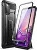 A black phone case with a screen protector is displayed next to a smartphone. Náhled obrázku produktu