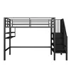 A black metal loft bed with stairs and shelves, shown against a white background. Podgląd zdjęcia produktu