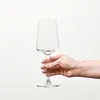 A hand holding a clear wine glass against a white background. Produktbild-Vorschau