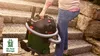 A person is carrying a Bosch wet/dry vacuum cleaner up stone steps. Voir les images du produit