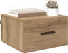 A wooden bedside table with a drawer, topped with two books and a potted succulent. Produktbild-Vorschau
