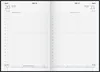 An open planner showing two pages with dated entries and lines for notes. Produktbild-Vorschau