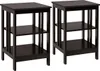 Two identical dark brown wooden side tables with three shelves each, presented against a white background. Náhľad obrázku produktu