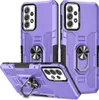 Three purple phone cases with black accents and silver ring holders are displayed from different angles against a white background.
