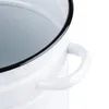 A close-up view of the handle and rim of a white enamel pot. Produktbild-Vorschau
