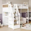 A child's bedroom with a white loft bed featuring a desk and stairs. Produktbild-Vorschau