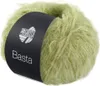 A ball of light green, fuzzy yarn with a black label wrapped around it. Produktbild-Vorschau