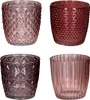 4er Set Windlicht H7,5cm Glas Rosa Rot Teelichthalter Produktbild-Vorschau 1
