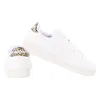 Two white Adidas Advantage women's tennis shoes with leopard print accents on the heel tabs, displayed against a white background. Náhled obrázku produktu