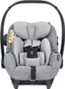 A front view of a grey baby car seat with a black handle. Produktbild-Vorschau