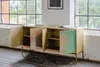 KAWOLA Sideboard LAGO 4 Türen Glas grün Fuß Edelstahl Produktbild-Vorschau 9